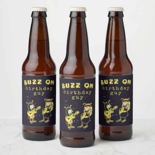 Funny Buzz On Rock Silly Cute Birthday Humor Black Beer Bottle Label