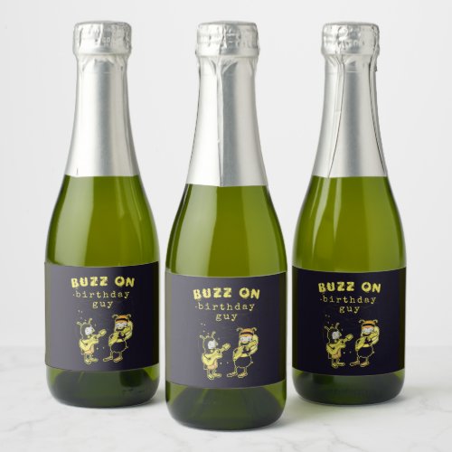 Funny Buzz On Rock Silly Cute Birthday Humor Black Sparkling Wine Label