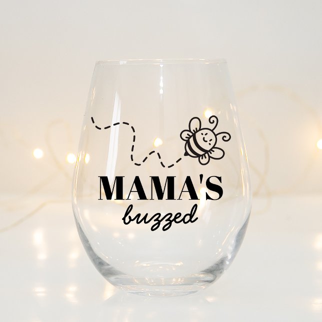 Funny Buzzed Bee Gift For Mom Who Loves Drinking Stemless Wine Glass (Creator Uploaded)