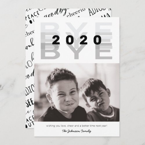 Funny Bye 2020 Black  White Single Photo Holiday Card