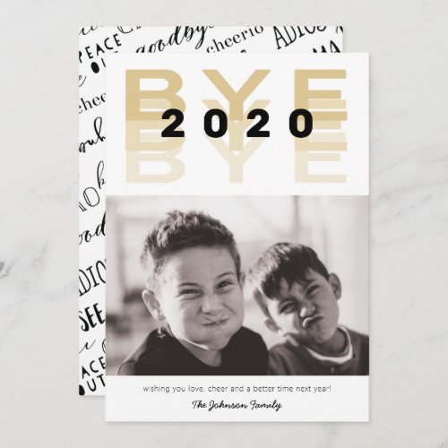 Funny Bye 2020 Gold  Black Single Photo Holiday Card