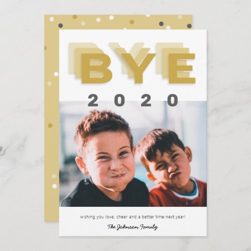 Funny Bye 2020 Gold Single Photo Holiday Card