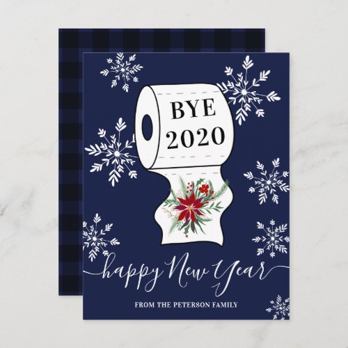 Funny Bye 2020 toilet roll snowflakes blue plaid Holiday Card