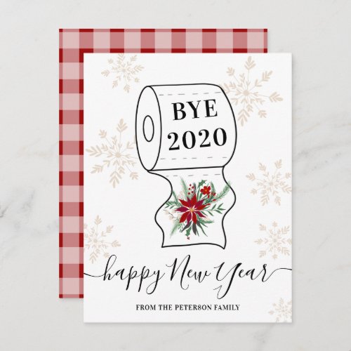 Funny Bye 2020 toilet roll snowflakes plaid Holiday Card