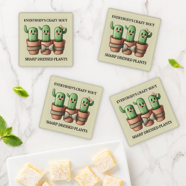 Funny Cacti Everybody's Crazy 'Bout Sharp ... Coaster Set (In Situ)