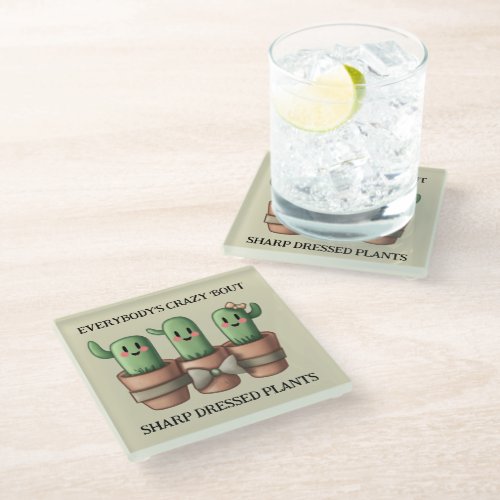 Funny Cacti Everybodys Crazy Bout Sharp  Glass Coaster