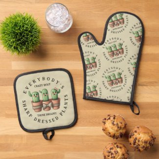 Funny Cacti Everybody's Crazy 'Bout Sharp Dressed Plants Mitt & Potholder Set