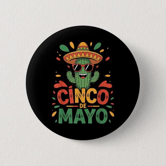 Funny Cactus And Sombrero Cinco De Mayo Cactus Som Button (Front)