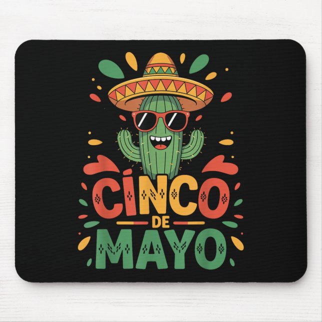 Funny Cactus And Sombrero Cinco De Mayo Cactus Som Mouse Pad (Front)