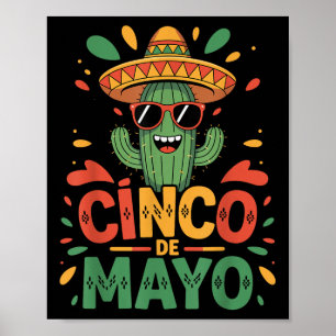 Funny Cactus And Sombrero Cinco De Mayo Cactus Som Poster