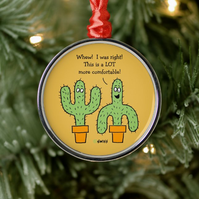 Funny Cactus Cartoon Texas Arizona Cacti Christmas Metal Ornament (Tree)