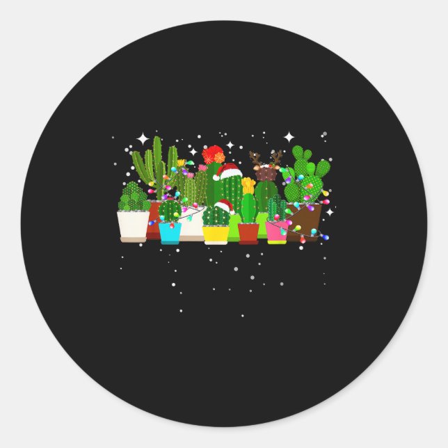 Funny Cactus Christmas Tree  Classic Round Sticker (Front)