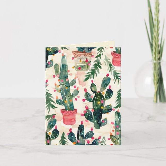 funny cactus colorful lights christmas greeting card (Front)