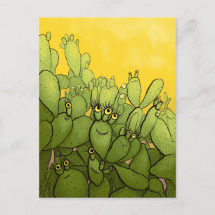 Funny Cactus Green Yellow Succulent Postcard