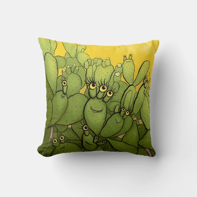 Funny Cactus Green Yellow Succulent Throw Pillow (Front)