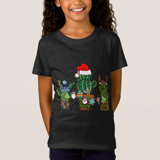 Funny Cactus Lights Santa Hat Sweater Xmas Tree Ch (Front)