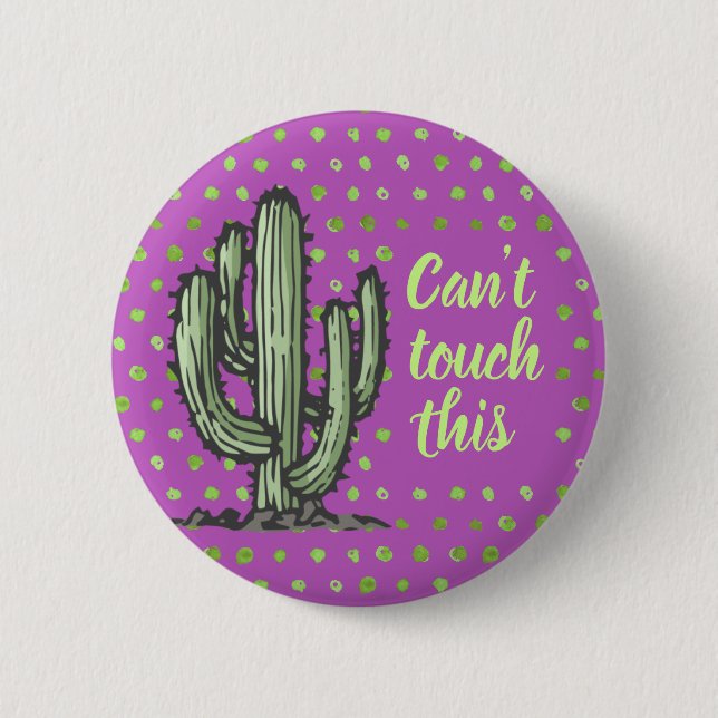 Funny Cactus Plant Hand Drawn Illustration Purple Button (Front)
