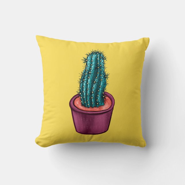 Funny Cactus Pot Yellow Weird Trippy Psychedelic Throw Pillow (Front)