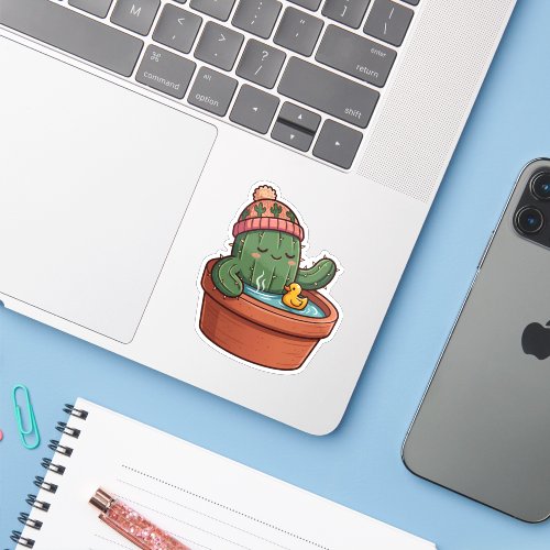 Funny Cactus Soaking in Pot Hot Tub &amp; Rubber Duck Sticker