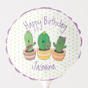 Funny cactus trio cartoon illustration balloon