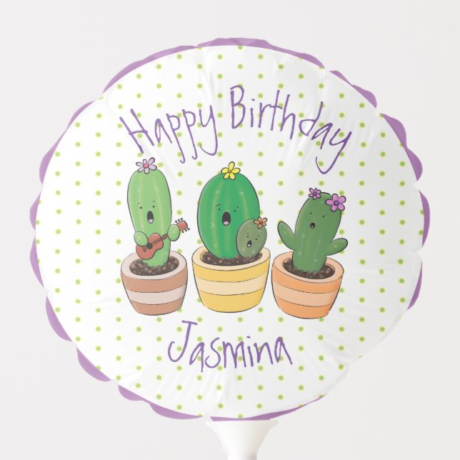 Funny cactus trio cartoon illustration balloon (Front)