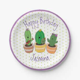 Funny cactus trio cartoon illustration paper plates