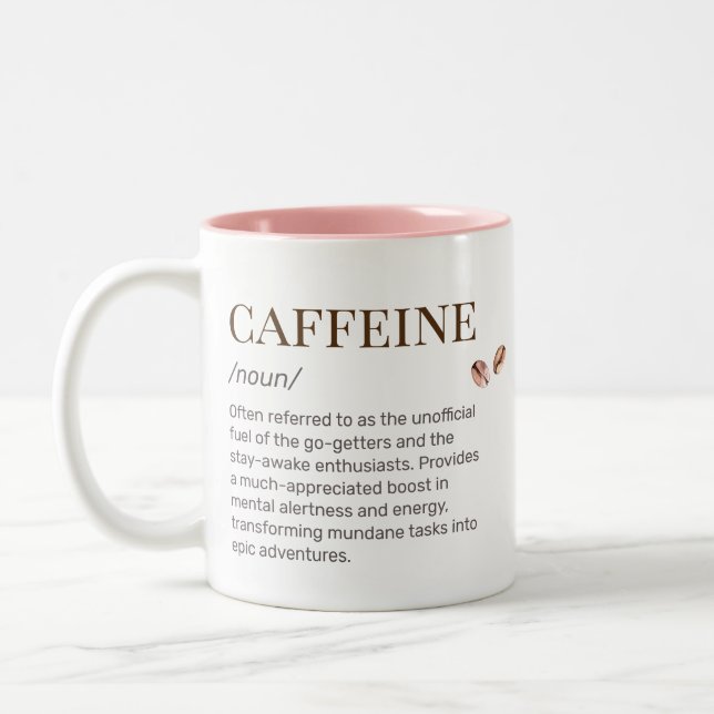 Funny Caffeine Dictionary Definition Witty Coffee Two-Tone Coffee Mug (Left)