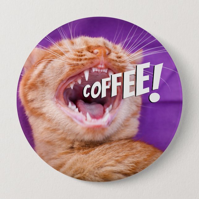 Funny Caffeine Loving Cat Coffee Button (Front)
