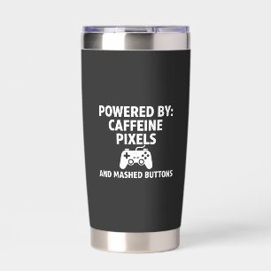 Funny Caffeine Pixels and Mashed Buttons Gamer Quo Insulated Tumbler