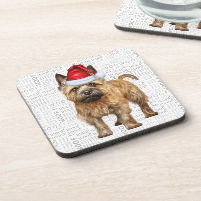 Funny Cairn Terrier Dog Woof Word Art Holiday Beverage Coaster (Left Side)