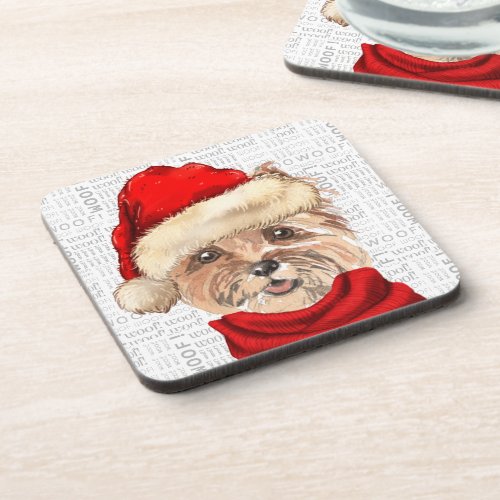 Funny Cairn Terrier Dog Woof Word Art Holiday Beverage Coaster