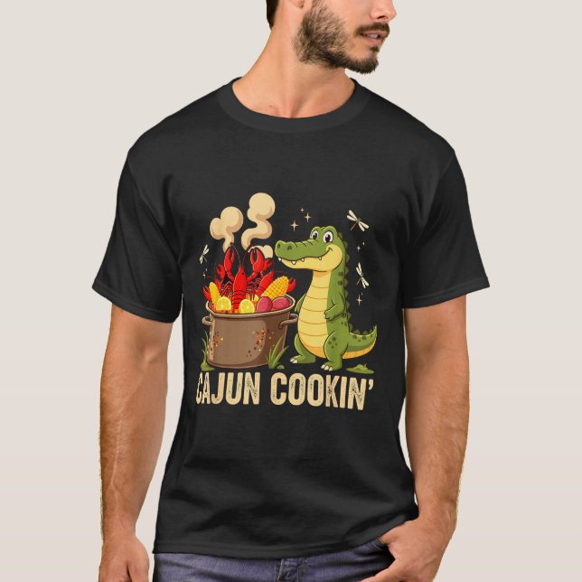 Funny Cajun Louisiana Boil Alligator Crawfish Mard T-Shirt (Front)