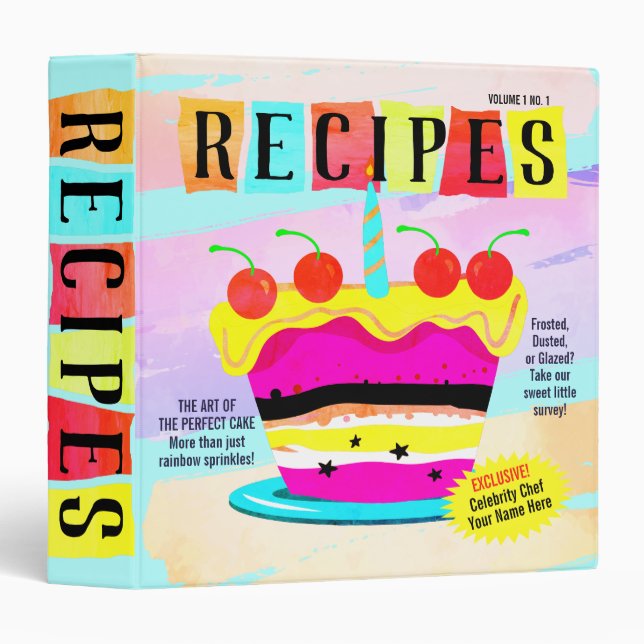 Funny cake faux magazine recipe cookbook binder (Front/Spine)