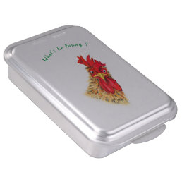 Funny Cake Pan with Surprised Rooster Custom Text