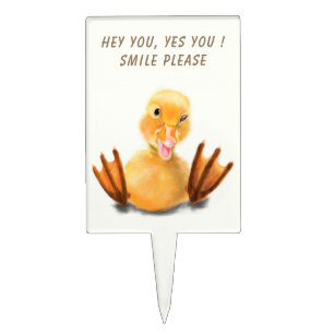Funny Cake Topper Happy Duck with Custom Text
