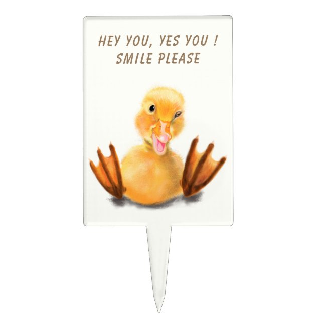 Funny Cake Topper Happy Duck with Custom Text (Front)