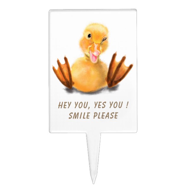 Funny Cake Topper Playful Duck Smile - Custom Text (Front)
