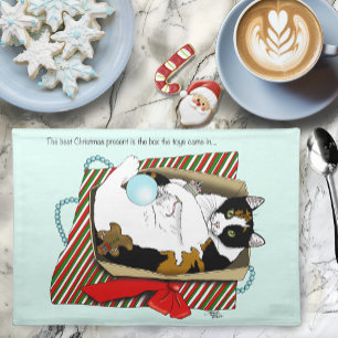 Funny Calico Cat Christmas Gift Box Cloth Placemat
