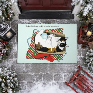 Funny Calico Cat Christmas Gift Box Doormat