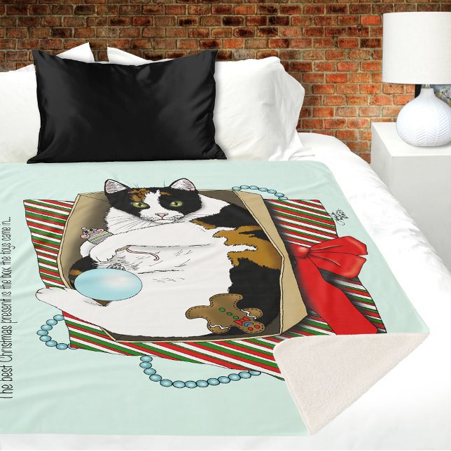 Funny Calico Cat Christmas Gift Box Sherpa Blanket (Creator Uploaded)