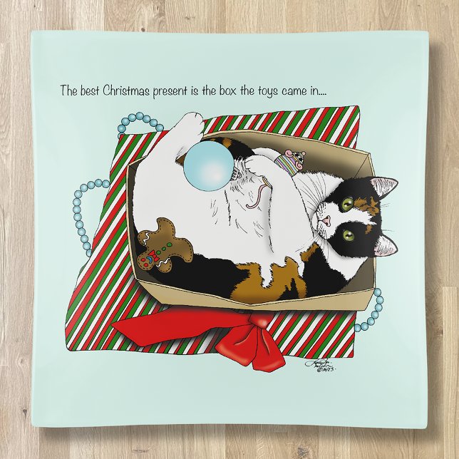 Funny Calico Cat Christmas Gift Box Trinket Tray (Creator Uploaded)