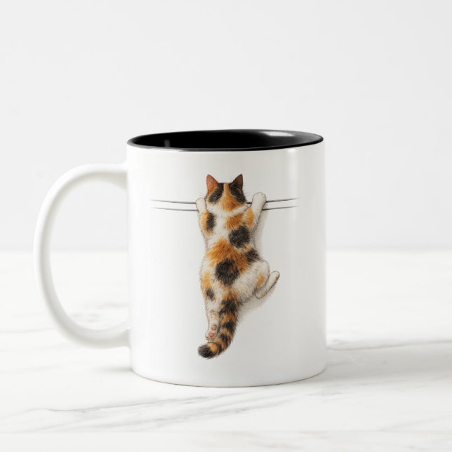 Funny Calico Cat Hang In There Tee Two-Tone Coffee Mug (Left)