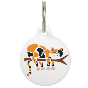 Funny Calico Cat in Tree Art Pet ID Tag