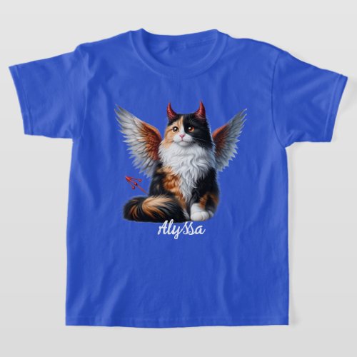 Funny Calico Demon and Angel Cat  T_Shirt