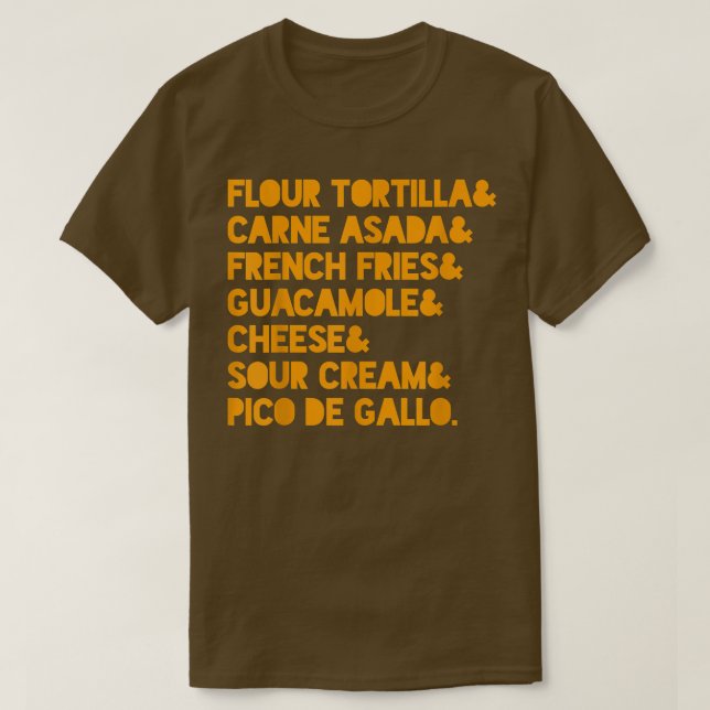Funny California Burrito Meican Recipe  T-Shirt (Design Front)