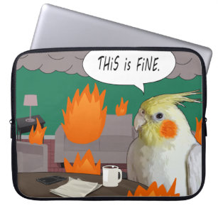 Funny Calm Cockatiel This is Fine Meme Fire Coffee Laptop Sleeve