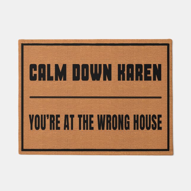 Funny Calm Down Karen Rustic Brown Minimalist Doormat (Front)