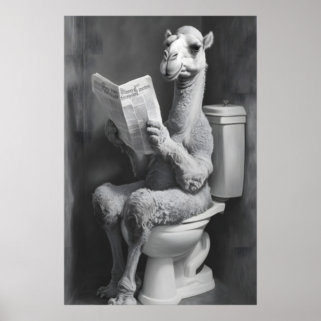 Funny Camel Bathroom Print, Newspaper Toilet Poster (Front)