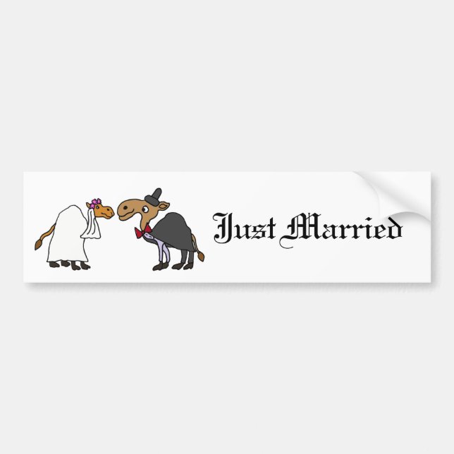 Funny Camel Bride and Groom Wedding Cartoon Bumper Sticker (Front)