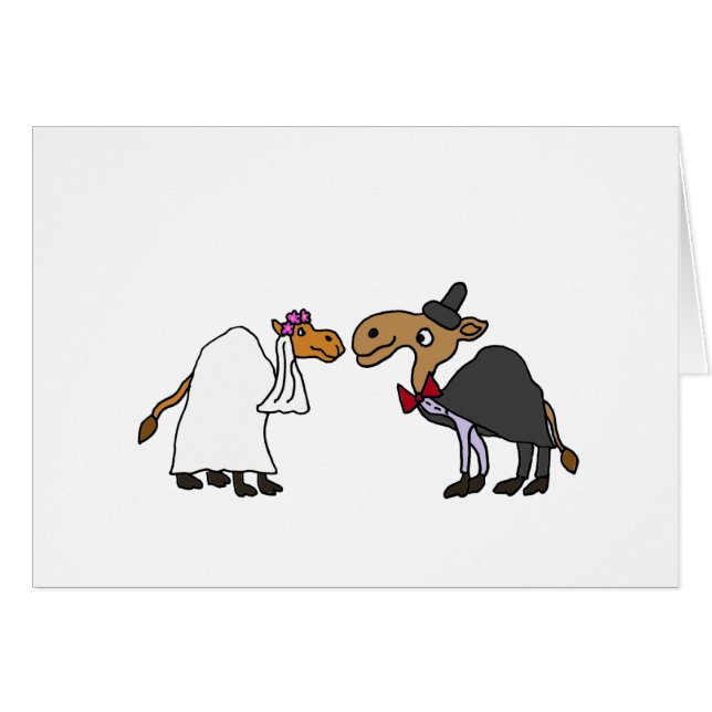 Funny Camel Bride and Groom Wedding Cartoon Cards (Front Horizontal)